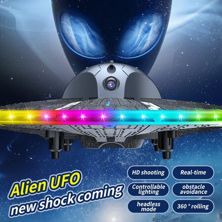 UFO Drone for Kids and Beginners, RC Airplane with Light, Remote Control Quadcopter Helicopter with Auto Flight, Great Gift Toy for Boys and Girls, Black