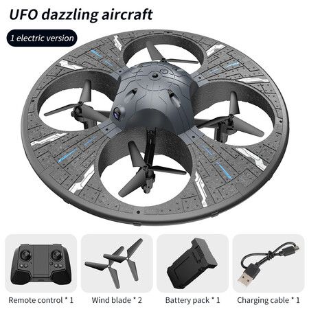 UFO Drone for Kids and Beginners, RC Airplane with Light, Remote Control Quadcopter Helicopter with Auto Flight, Great Gift Toy for Boys and Girls, Black