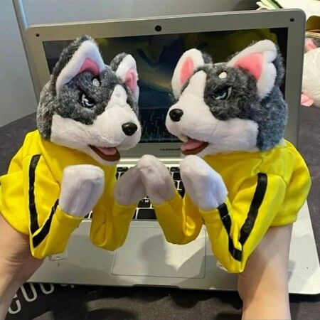 2Pcs Kung Fu Animal Toy Husky Gloves Doll Children's Game Plush Toys Kids Boxing Hand Puppet Stuffed Hand Puppet