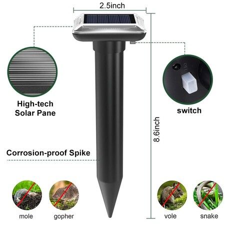 2Pcs Solar Rat Repellent for Lawn Garden Outdoor Ultrasonic Pest Repeller Lizard Repellent Snake Repellent Mole Gopher Snakes Vole