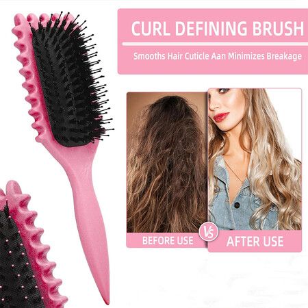 Curl Defining Brush, Curly Hair Brush Boar Bristle Hair Brush Styling Brush for Detangling, Rose