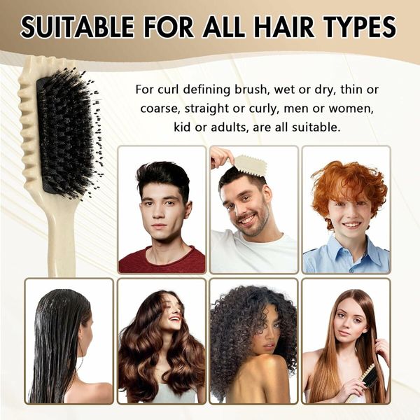 Curl Defining Brush, Curly Hair Brush Boar Bristle Hair Brush Styling Brush for Detangling, White Milk