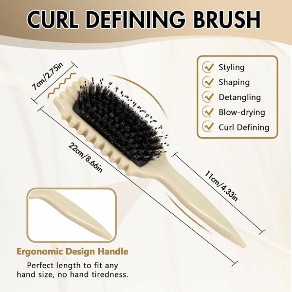 Curl Defining Brush, Curly Hair Brush Boar Bristle Hair Brush Styling Brush for Detangling, White Milk