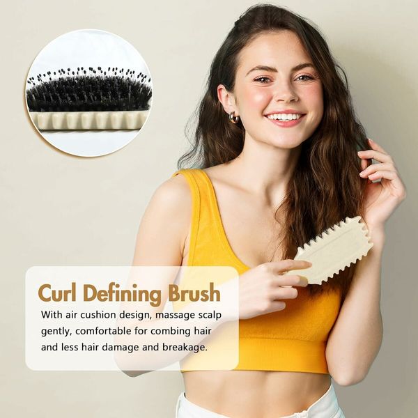 Curl Defining Brush, Curly Hair Brush Boar Bristle Hair Brush Styling Brush for Detangling, White Milk