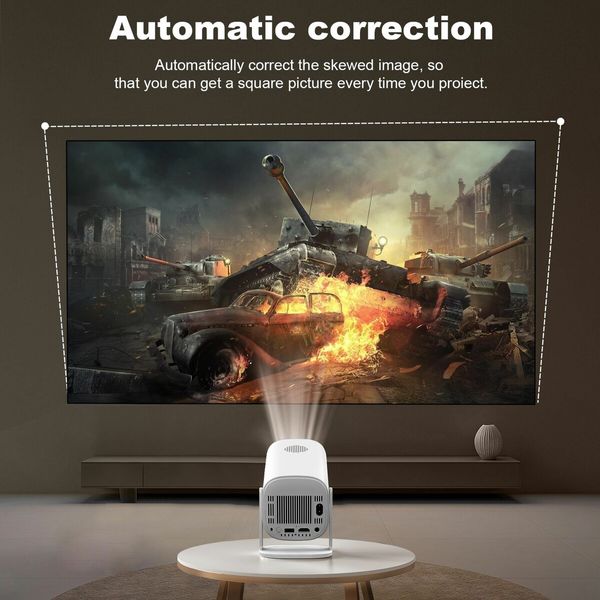 Mini 4K 1080P Projector Supported, Portable Smart Projector Automatic Horizontal Correction, 180° Rotating Outdoor Movie Projector Supported