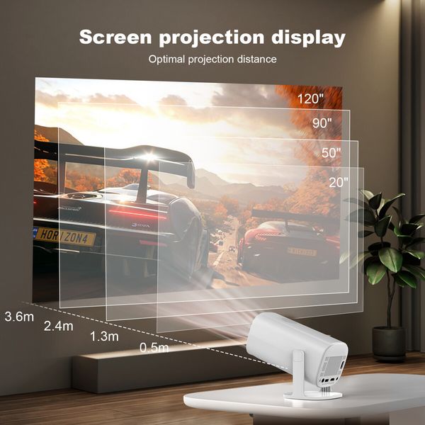 Mini 4K 1080P Projector Supported, Portable Smart Projector Automatic Horizontal Correction, 180° Rotating Outdoor Movie Projector Supported