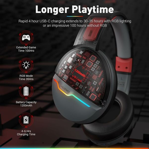 Dual Wireless Gaming Headset with Microphone for PS5, PS4, PC, Mobile, Tablet: 2.4 GHz Wireless + 5.3 Bluetooth - Lightweight - RGB Light - Red