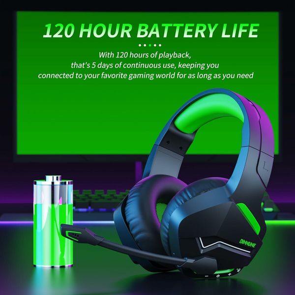 Gaming Headphones Wireless Microphone for PC PS4 PS5 Playstation 4 5 Bluetooth Laptop Black Green Audio Comfort Esports Gear
