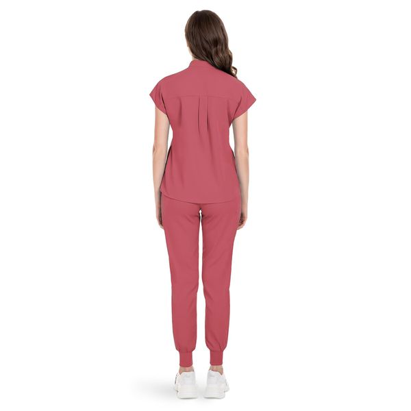 Scrubs Set for Women Nurse Uniform Jogger Suit Stretch Top & Pants with Multi Pocket for Nurse Esthetician Workwear (Coral,Size:XX-Large)