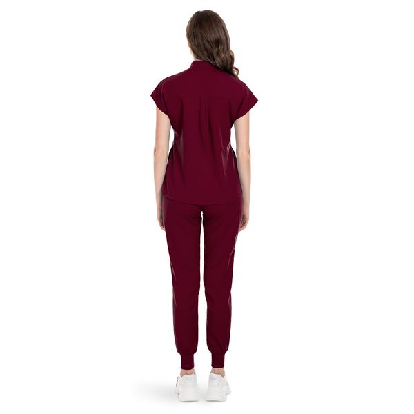 Scrubs Set for Women Nurse Uniform Jogger Suit Stretch Top & Pants with Multi Pocket for Nurse Esthetician Workwear (Red,Size:X-Large)