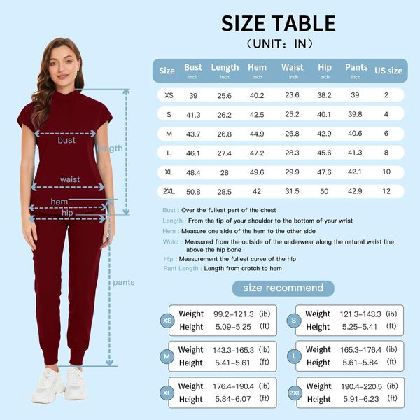 Scrubs Set for Women Nurse Uniform Jogger Suit Stretch Top & Pants with Multi Pocket for Nurse Esthetician Workwear (Red,Size:Large)