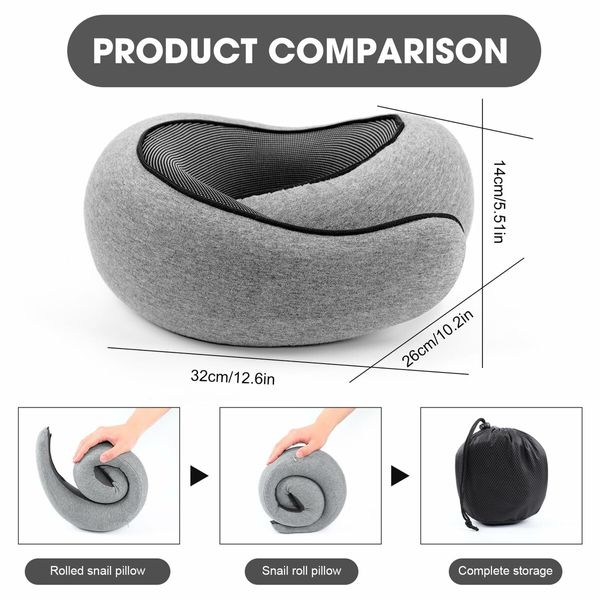 Wander Plus Stowable U-Shaped Pillow, Neck Pillow for Airplanes, Memory Foam Travel Pillow-Grey