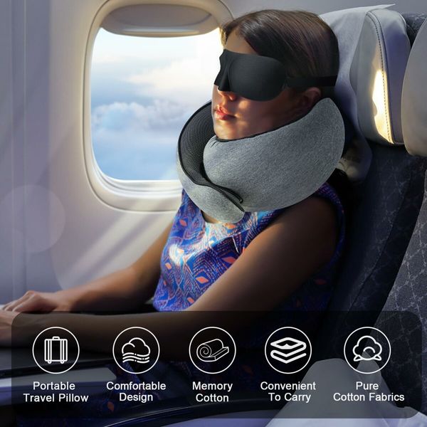 Wander Plus Stowable U-Shaped Pillow, Neck Pillow for Airplanes, Memory Foam Travel Pillow-Grey