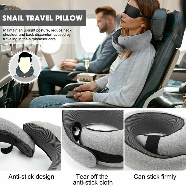 Wander Plus Stowable U-Shaped Pillow, Neck Pillow for Airplanes, Memory Foam Travel Pillow-Grey