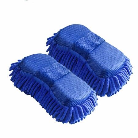 2 Pack Car Wash Sponge,Texture Two Sided Lint and Scratch-Free Ultra Absorbent Cleaning Glove Sponges Washing Tools for Motor Kicthen (Blue)