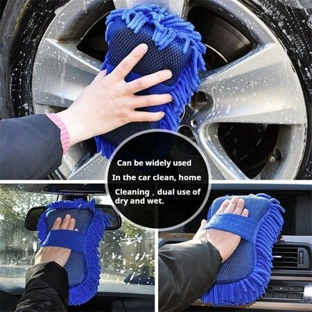 2 Pack Car Wash Sponge,Texture Two Sided Lint and Scratch-Free Ultra Absorbent Cleaning Glove Sponges Washing Tools for Motor Kicthen (Blue)