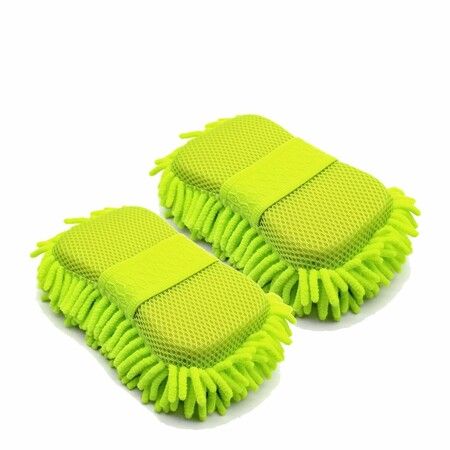 2 Pack Car Wash Sponge,Texture Two Sided Lint and Scratch-Free Ultra Absorbent Cleaning Glove Sponges Washing Tools for Motor Kicthen (Green)