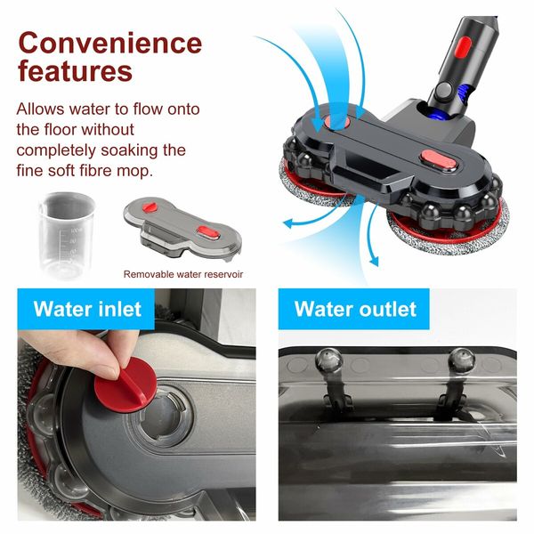 Replacement Electric Mop Head Vacuum Cleaner Attachments Compatible With Dyson V7/V8/V10/V11/V15 With Water Tank,6 Mop Cloth,1 Switch lock