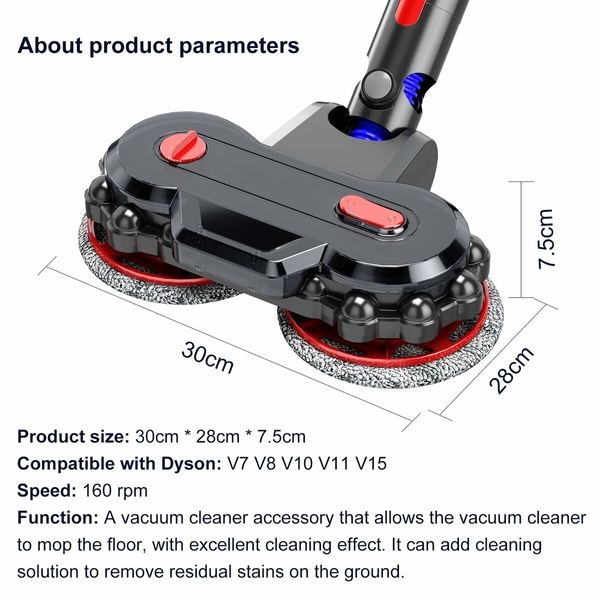 Replacement Electric Mop Head Vacuum Cleaner Attachments Compatible With Dyson V7/V8/V10/V11/V15 With Water Tank,6 Mop Cloth,1 Switch lock