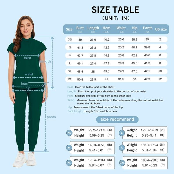 Scrubs Set for Women Nurse Uniform Jogger Suit Stretch Top & Pants with Multi Pocket for Nurse Esthetician Workwear (Green,Size:XX-Large)