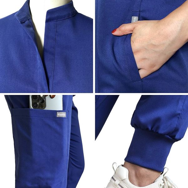 Scrubs Set for Women Nurse Uniform Jogger Suit Stretch Top & Pants with Multi Pocket for Nurse Esthetician Workwear (Dark Blue,Size:XX-Large)