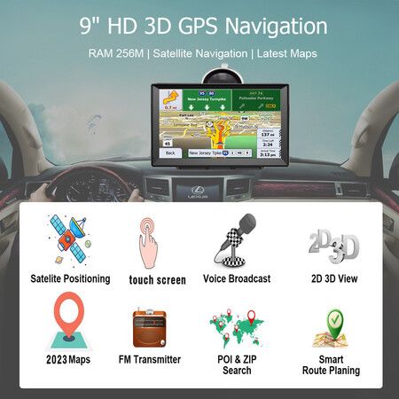 9 Inch Navigation Device for Car Truck, Car Touchscreen 7 Inch 8G 256M Navigation with Voice Guide