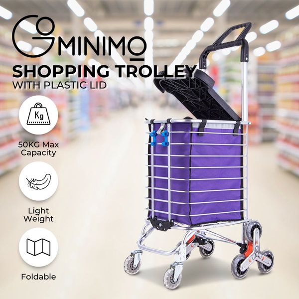 GOMINIMO Foldable Aluminum Shopping Trolley Cart with Wheels and Lids (Purple and Silver) GO-STY-103-XR