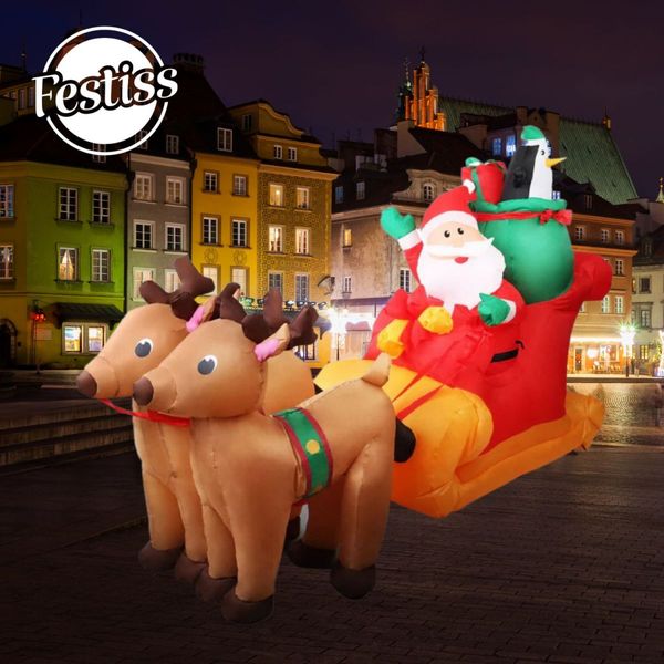 Festiss 2.2m Santa and Reindeer Christmas Inflatable with LED FS-INF-09