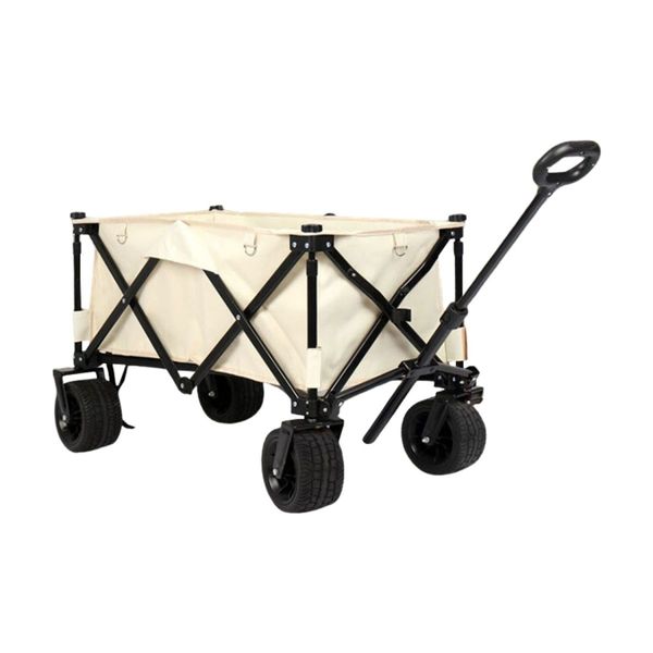 KILIROO Folding Wagon Trolley Cart with Wide Wheels and Rear Tail Gate (Khaki) KR-CPC-102-RJ