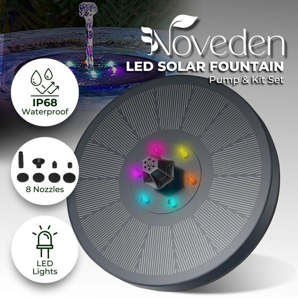 NOVEDEN Solar Fountain Water Pump for Bird Bath with RGB Color LED Lights (Black) NE-SPWF-102-SY