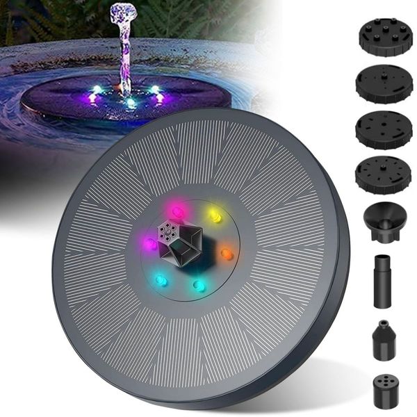 NOVEDEN Solar Fountain Water Pump for Bird Bath with RGB Color LED Lights (Black) NE-SPWF-102-SY