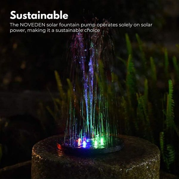 NOVEDEN Solar Fountain Water Pump for Bird Bath with RGB Color LED Lights (Black) NE-SPWF-102-SY