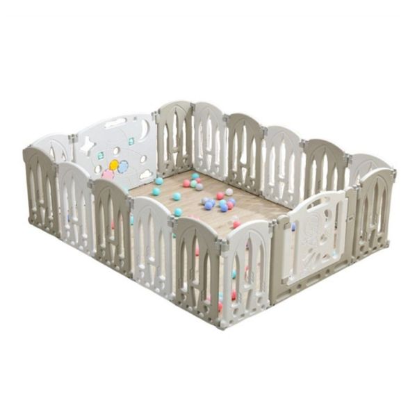 GOMINIMO Foldable Baby Playpen with 16 Panels (White Grey) GO-BP-101-TF