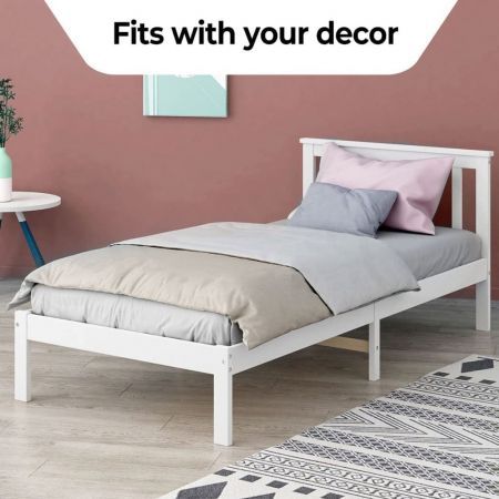 EKKIO Single Wooden Bed Frame (White) EK-WBF-100-HH