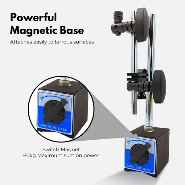 RYNOMATE Dial Indicator Gauge Magnetic Base with 22 Indicator Point Set (Blue) RNM-DIG-100-JY