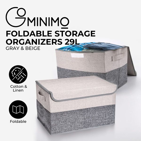 GOMINIMO 2 Pack 29L Foldable Storage Organizers (Gray + Beige) GO-FSCR-102-XHE