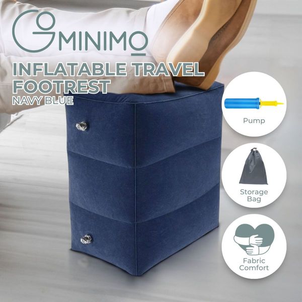 GOMINIMO Inflatable Travel Foot Rest Pillow with Adjustable Three Layers Height (Navy Blue) GO-IFRP-100-TR