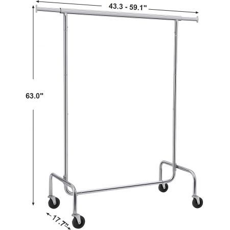 SONGMICS Heavy Duty Clothes Rack on Wheels Metal Chrome Extendable HSR11SV1