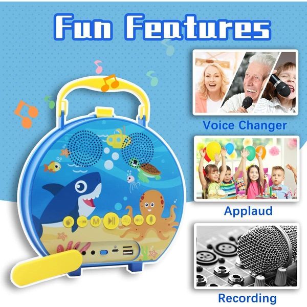 GOMINIMO Kids Portable Karaoke with Two Microphones (Round, Blue Shark)