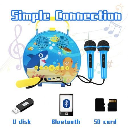 GOMINIMO Kids Portable Karaoke with Two Microphones (Round, Blue Shark)