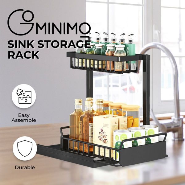 GOMINIMO 2 Tier Multi-purpose Under Sink Storage Rack (Black) GO-USO-103-JX