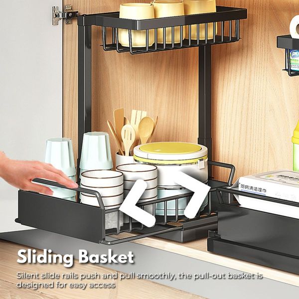 GOMINIMO 2 Tier Multi-purpose Under Sink Storage Rack (Black) GO-USO-103-JX