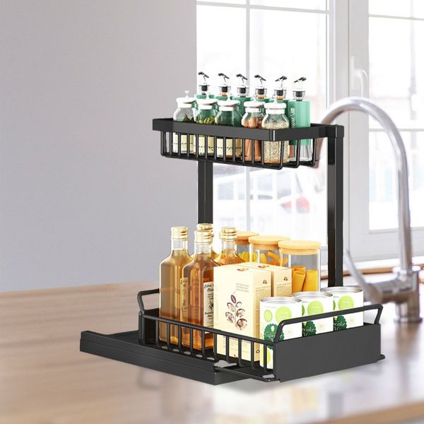 GOMINIMO 2 Tier Multi-purpose Under Sink Storage Rack (Black) GO-USO-103-JX