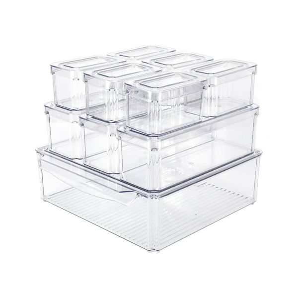 GOMINIMO 10 Pack Clear Stackable Fridge Organiser Bins with Lids (Transparent) GO-STO-103-ZG