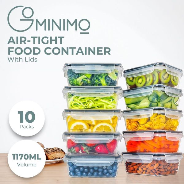 GOMINIMO 10 Pack Rectangular Airtight Food Storage Container Set (Transparent and Black) GO-STO-104-ZG