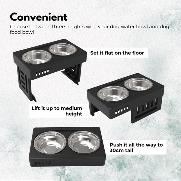 FLOOFI Elevated Raised Pet Feeder with Double Bowl (Black) FI-FD-119-SY