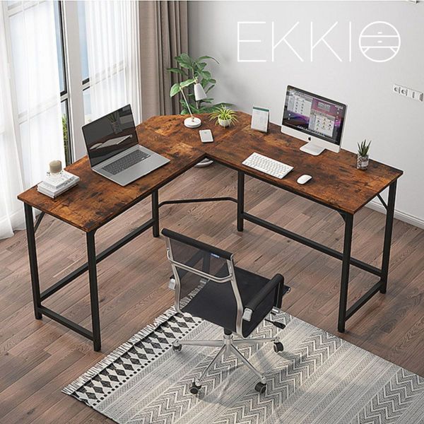 EKKIO L-Shaped Corner Computer Desk with CPU Stand (Brown) EK-CD-102-LR