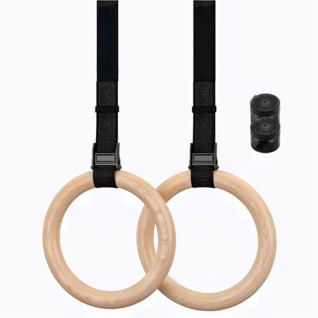 VERPEAK Wooden Gymnastic Rings 32mm for Gym Exercise Fitness Wooden