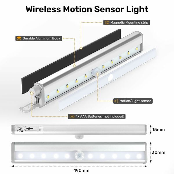 3 Pack Motion Activated RV Step Lights,10 LED Battery Operated Motorhome Motion Sensor Light Strip,Magnetic Night Light Bar for Motorhome Travel,Trailers,Camper (White Light)