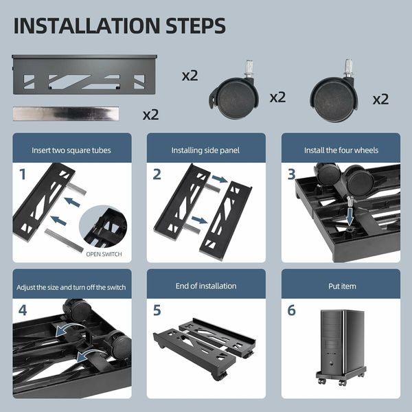 Adjustable Mobile CPU Stand, Ventilated Computer Tower Stand PC Tower Stand with 4 Caster Wheels Fits Most PC